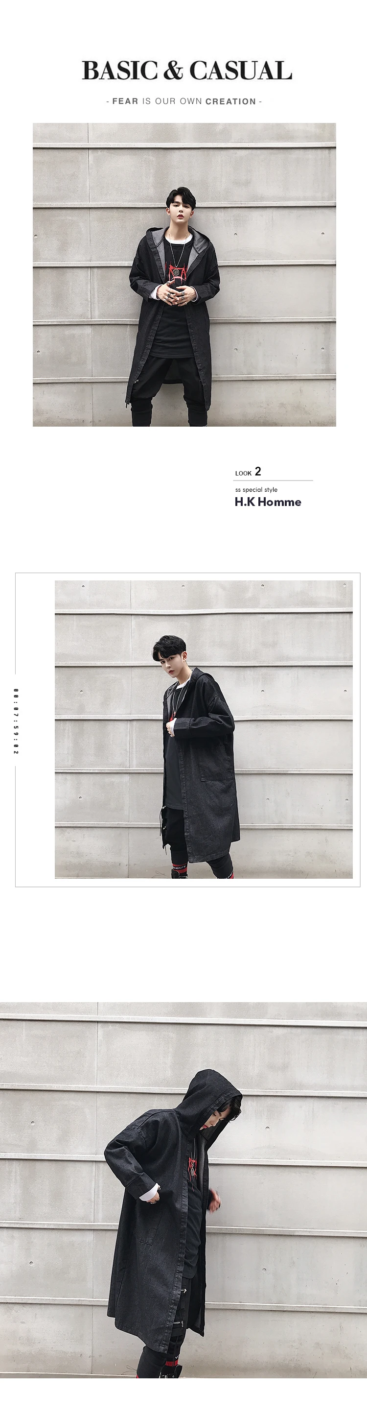 С капюшоном Марка NEW FASHION Hi Street Для мужчин длинная джинсовая куртка черные джинсы куртка пальто на весну-осень для мужчин
