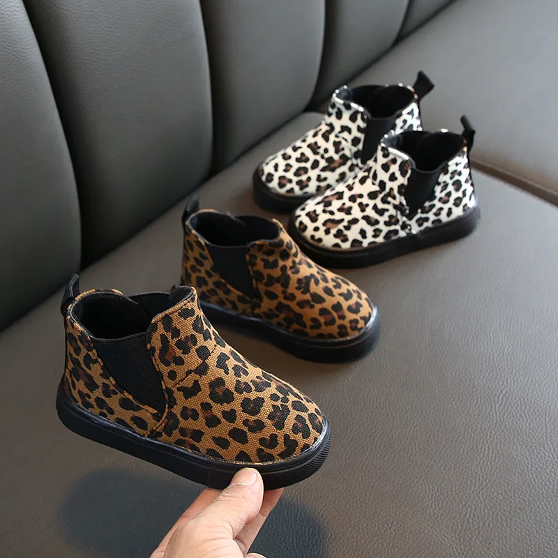 

Leopord Pattern CHILDREN'S Ankle Boots BOY'S Slip-on Loafers Hight-top plus Velvet 2019 Autumn And Winter New Style Casual Girls