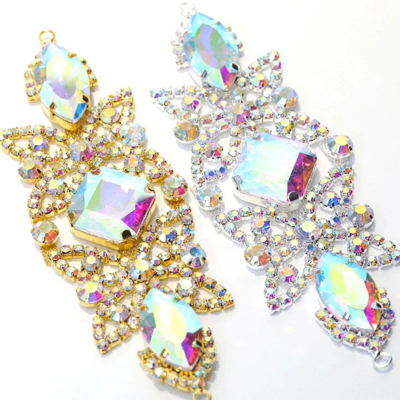 

High Quality New arrival Sewing On Rhinestone Applique 1 pcs Crystal ClearAB Color Sew On Stone DIY Wedding Evening Dress E7043