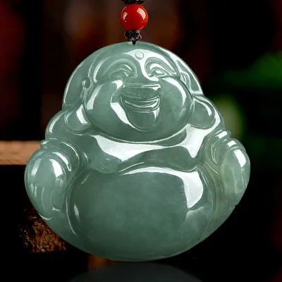 

Zheru Jewelry Natural Burmese Jade A Grade Oil Cyan Happy Buddha Pendant Necklace Jewelry Best Gift