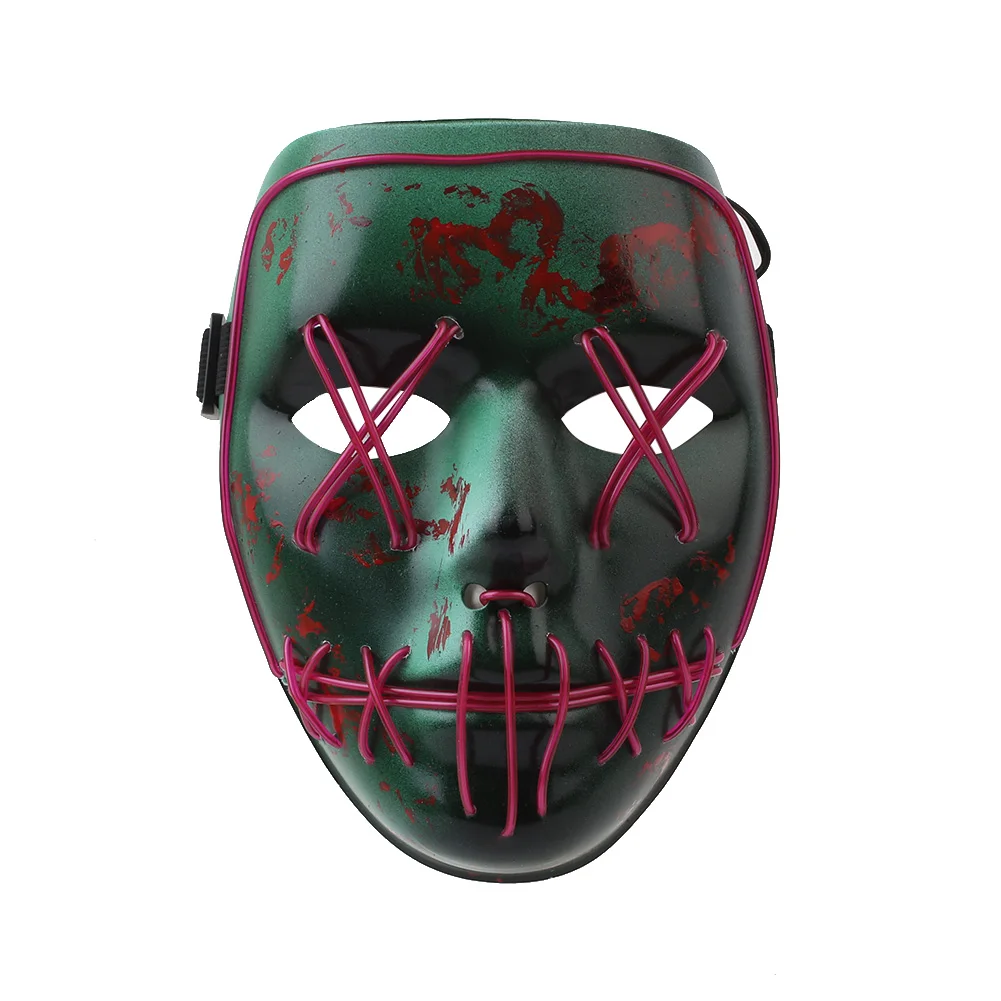 Purple Маска для Хэллоуина EL Wire Horror Light Up вечерние, для бара, клуба, карнавала, Рождества, светящаяся маска Grimace Colorful Bloody - Цвет: Purple