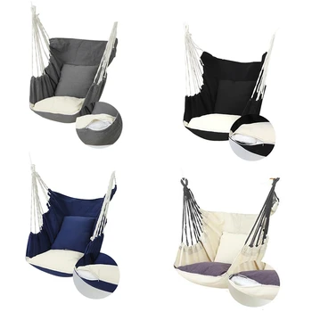 

Hammock Chair Hanging Rope Chair Swing Chair Seat with 2 Pillows for Garden Indoor Outdoor Fashionable Hammock Swings