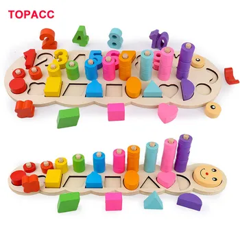 

Children's Puzzle Toys Wooden Puzzle Log Board Digital Math Rainbow Donut Wooden Jigsaw Puzzle Toy Three-in-one Toys for Baby