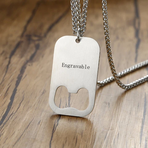 Opener Stainless Steel Dog Tag Pendant Personalised Necklace Perfect for Father's Day
