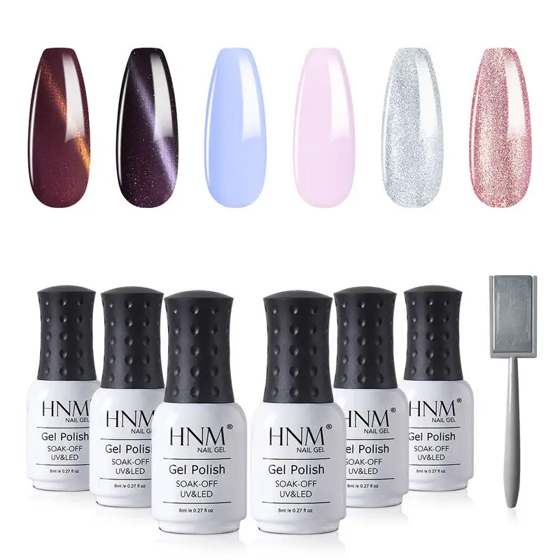 HNM 8ML 6Pcs Colorful Gel Polish Kit Cat Eye Nail Primer Color With Magnet UV LED Semi-permanent Soak Off | Красота и здоровье