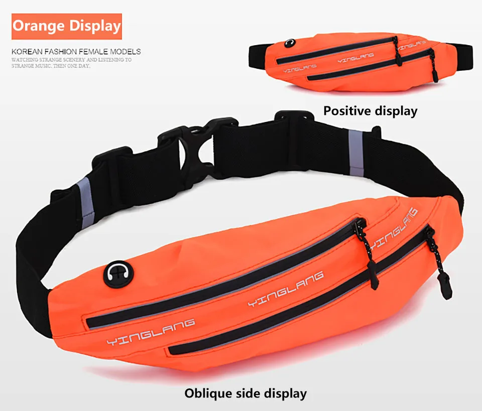 Kokossi Unisex Running Waist Bag Waterproof Sports Belt Night Reflection Running Sports Bag Phone Holder Cycling Waist Bag Belt