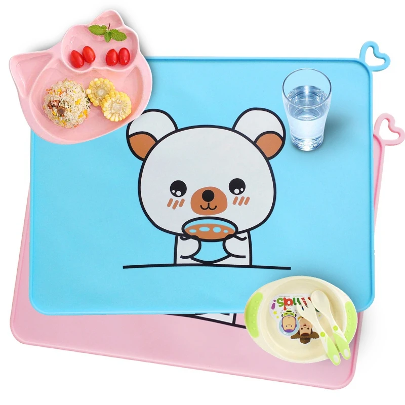 Placemats For Kids Silicone Placemat Baby Waterproof Heat Resistant Non-Slip Kitchen Table Dining Mat Portable Easy To Clean F