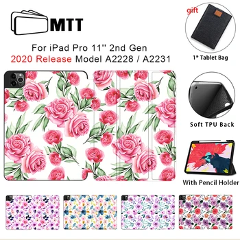 

MTT Flower Case For iPad Pro 11 inch 2020 Release PU Leather Folio Flip Smart Cover TPU Soft Back Protective Funda A2228 A2231