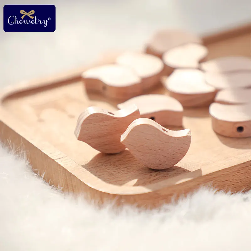 Baby Teething Toys 10pcs Beech Wooden Beads Baby Teether Rodent Mini Birds Hearts Beads DIY Necklace Pacifier Chain Crafts Jewelry Children Product