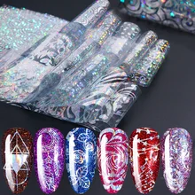 10 шт. Голографическая фольга на ногти переводные наклейки слайдеры лазерные прозрачные цветы дизайн ногтей декоративные наклейки набор маникюр TR1040