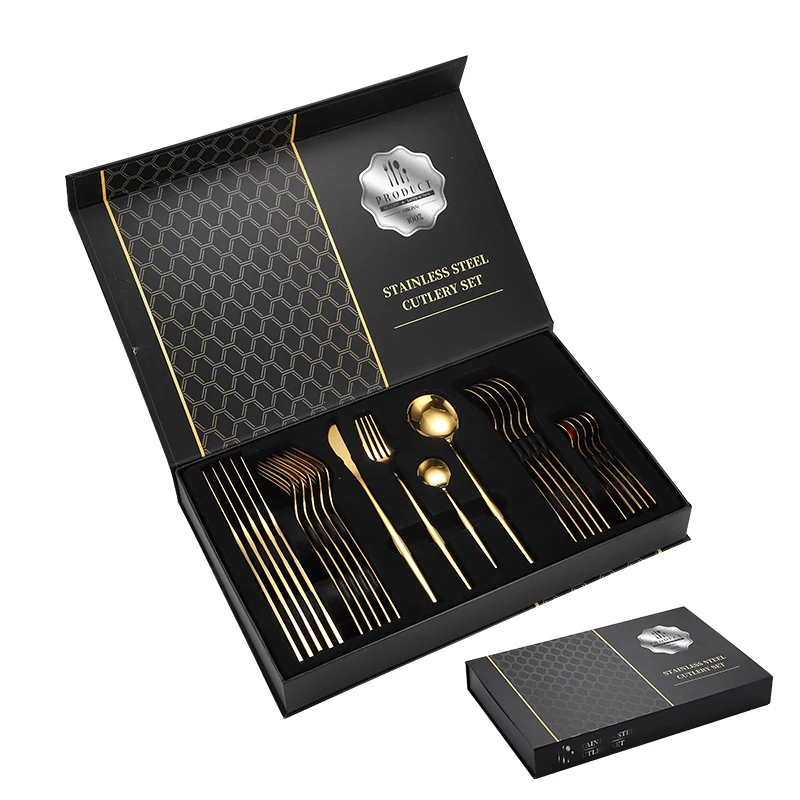 

Luxury Cutlery Tableware Sets Stainless Steel Knife Fork Spoon Set Gold Dinnerware Set Zero Waste Kitchen Device Sets Gift