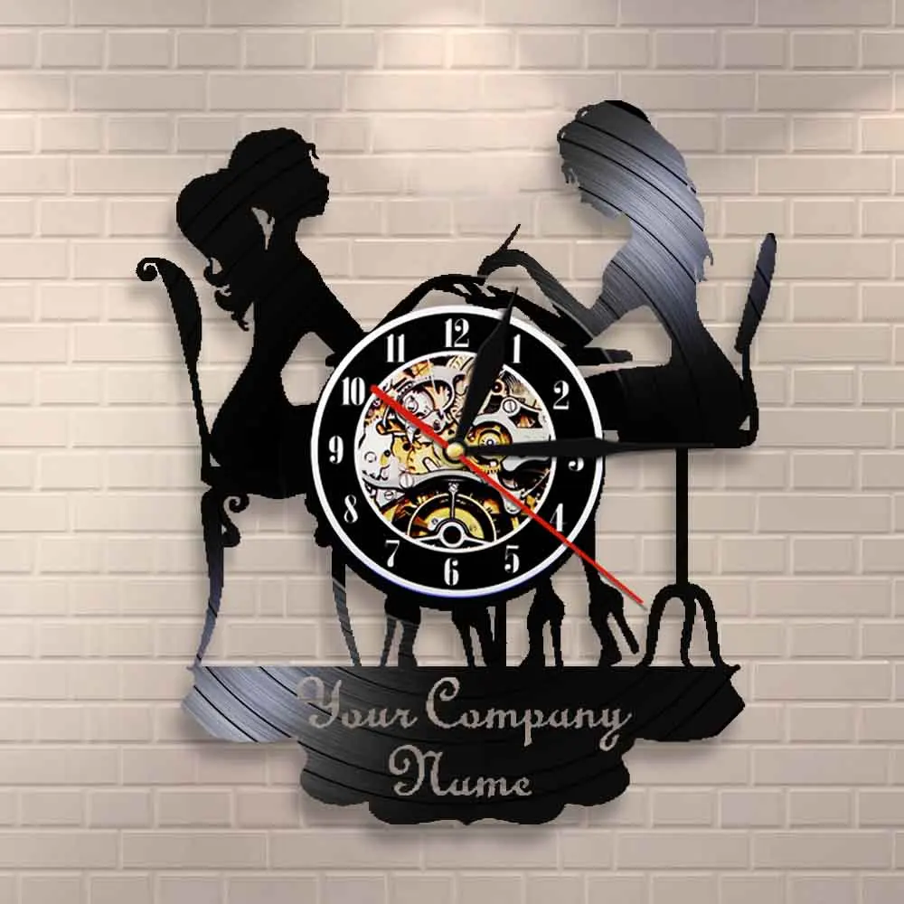 Billige Nach Spa Salon Bussiness Wand Zeichen Wand Decor Nail Salon Personised Ihre Name Vinyl Record Wanduhr Polish Fashion Kunst uhr