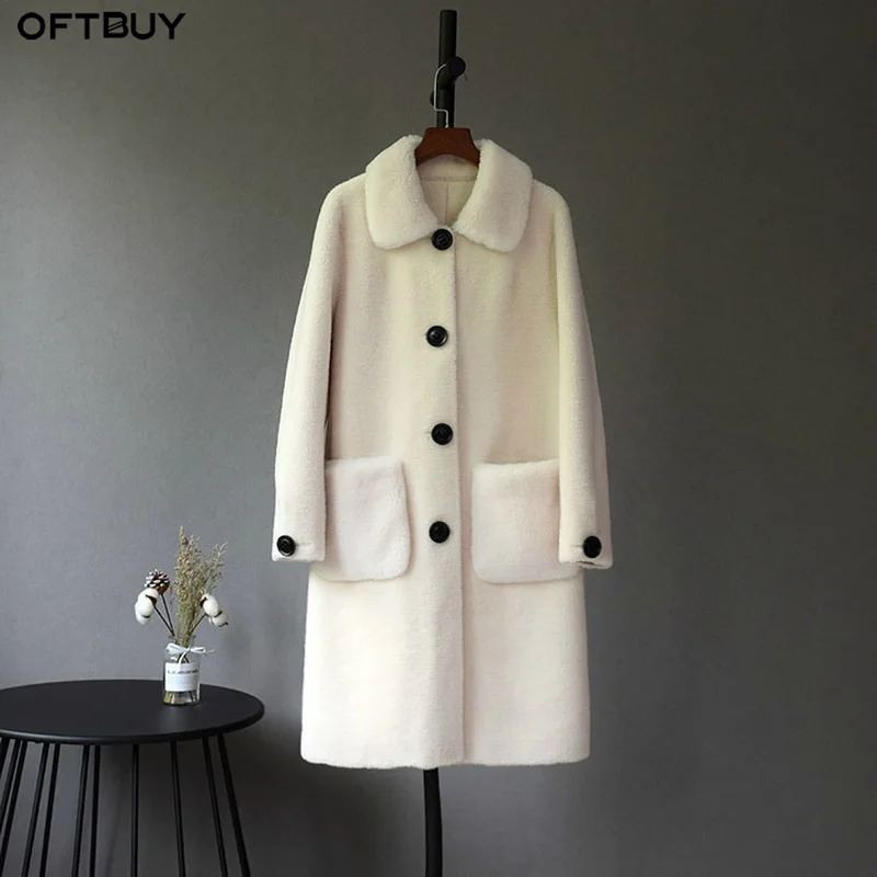 Женская длинная меховая парка OFTBUY повседневная теплая куртка из 2020-ной шерсти с