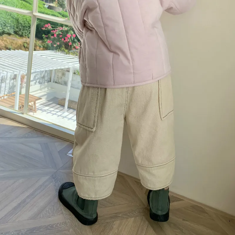 Autumn and Winter New Arrival Korean style cotton pure color loose harlen thickened jeans pants for cute baby girl and boy