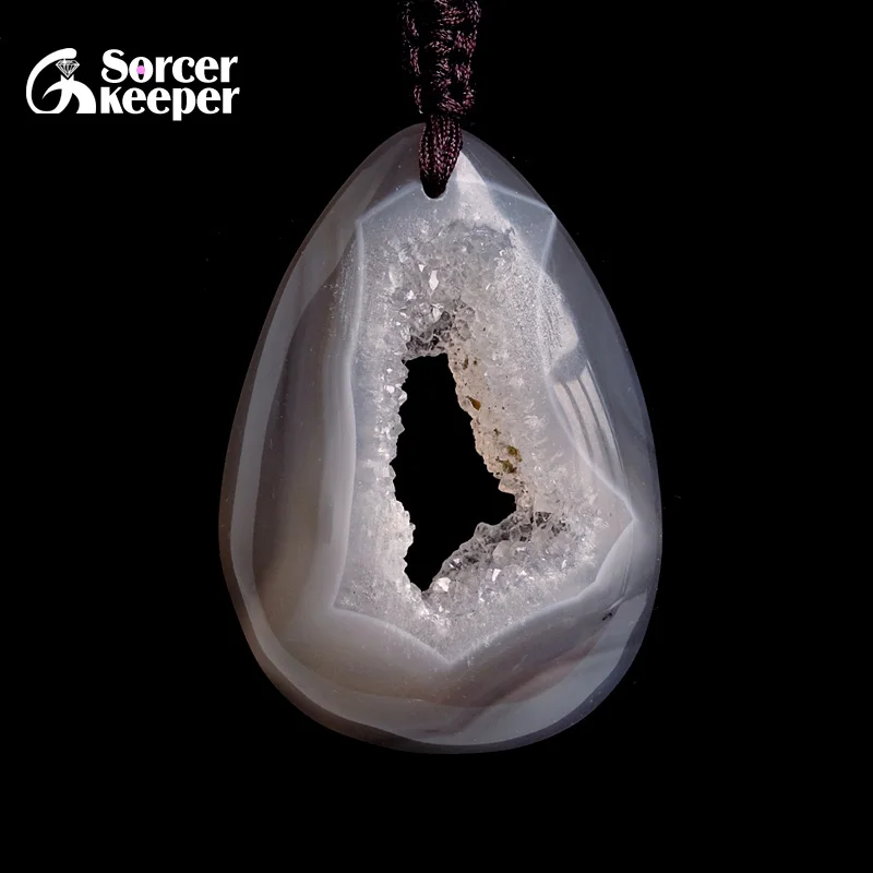

Real Natural Stone Polished Agates Geode Quartz Crystal Cluster Treasure Bowl Specimen Pendant Necklace For Jewelry Making BC722