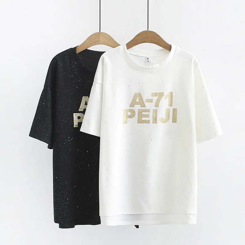 

Plus-sized WOMEN'S Dress 2019 Summer New Style Loose-Fit Fat Mm Korean-style Western Style Lettered Short Sleeve T-shirt 200 Fas