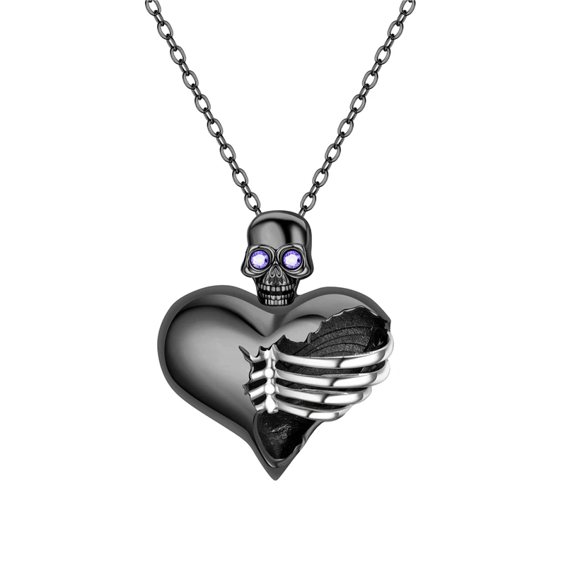 black purple Сердце панк женский череп кулон кристалл черное Серебрянное ювелирное ожерелье дропшиппинг - Окраска металла: black purple