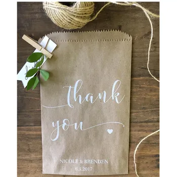 

CustomWedding thank You Bags,Thank You Rustic Candy Buffet Sacks,Wedding Favors,Recycled Brown Paper Personalized Printed Sack