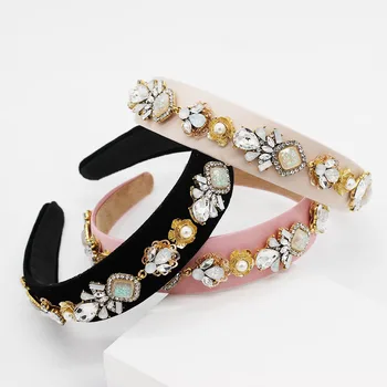 

New Fashion Hair Accessories Baroque Jewelled Hair Band Rhinestones Headwear Pearl and Flower crystal Party Headdress Headpiece
