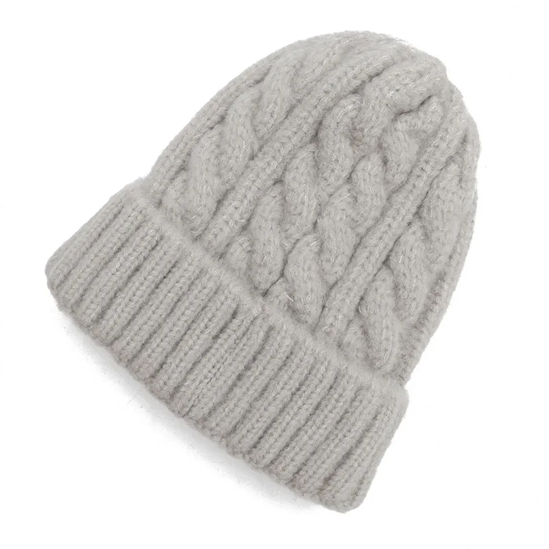 Gray Кашемировые вязаные шапочки толстый слой кашемир Skullies женская шапка вязаные теплые шапки унисекс теплая шапочка-бини - Цвет: Gray