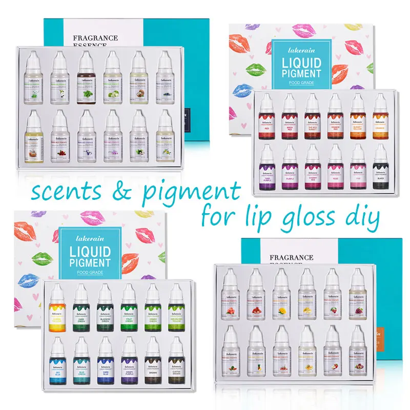 Fruit Fragrance Oil 12pcs/box 10ml Vegan Natural Flavoring Oil Scents Essence Oil Drops Liquid Pigment Dyeing Color for Lip Gloss Diy Use