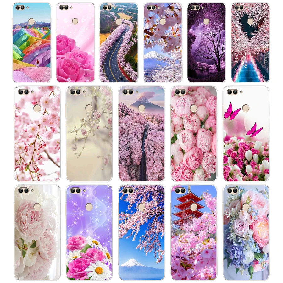 09Aa Fuji Cherry Blossom Caso Molle Di Tpu Della Copertura Per Huawei Honor P Di Smart 2018 2019 Y6 Prime 2018 Nova 2I 3I Vista 10