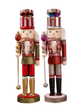 

2PCS Christmas Nutcracker Wooden Handpainted Retro Soldiers Figures Puppet Xmas Decor Gift for Home Holiday Party #2W