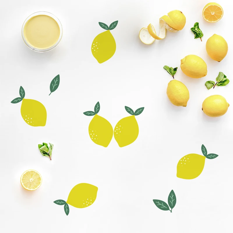 Многоцветный Мультфильм DIY стикер на стену лимон, клубника, фрукты, кухня, гостиная, ТВ, диван, задний план, украшение для детской спальни, Настенная Наклейка - Цвет: Многоцветный