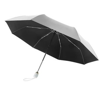

High Quality Automatic Umbrella Rain Women Three-Folding Umbrella Windproof Pure Color Umbrella Female Waterproof Parasol Black