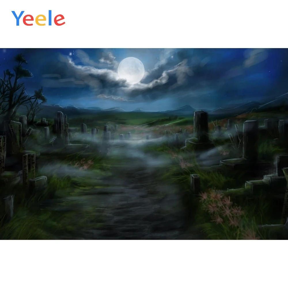 Фотофон Yeele для Хэллоуина фонарь тыква Tomb летучая мышь лес надгробный камень