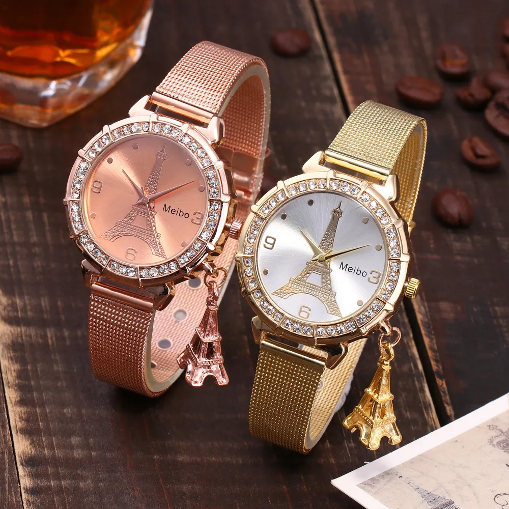 

Fashion Explosion Lady Quartz Watch Eiffel Tower Plus Pendant Stainless Steel Quartz Watch Holiday Gift reloj mujer ас 50*