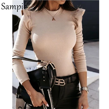 

Sampic Sexy O Neck White Khaki Butterfly Long Sleeve Basic Tees Casual Skinny Thin Knitted Autumn 2020 T Shirt Women Tops