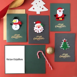 Carte de vœux joyeux noël en papier Kraft, enveloppe stéréoscopique en cerf, bonhomme de neige, carte de bénédiction, Kawaii, papeterie 