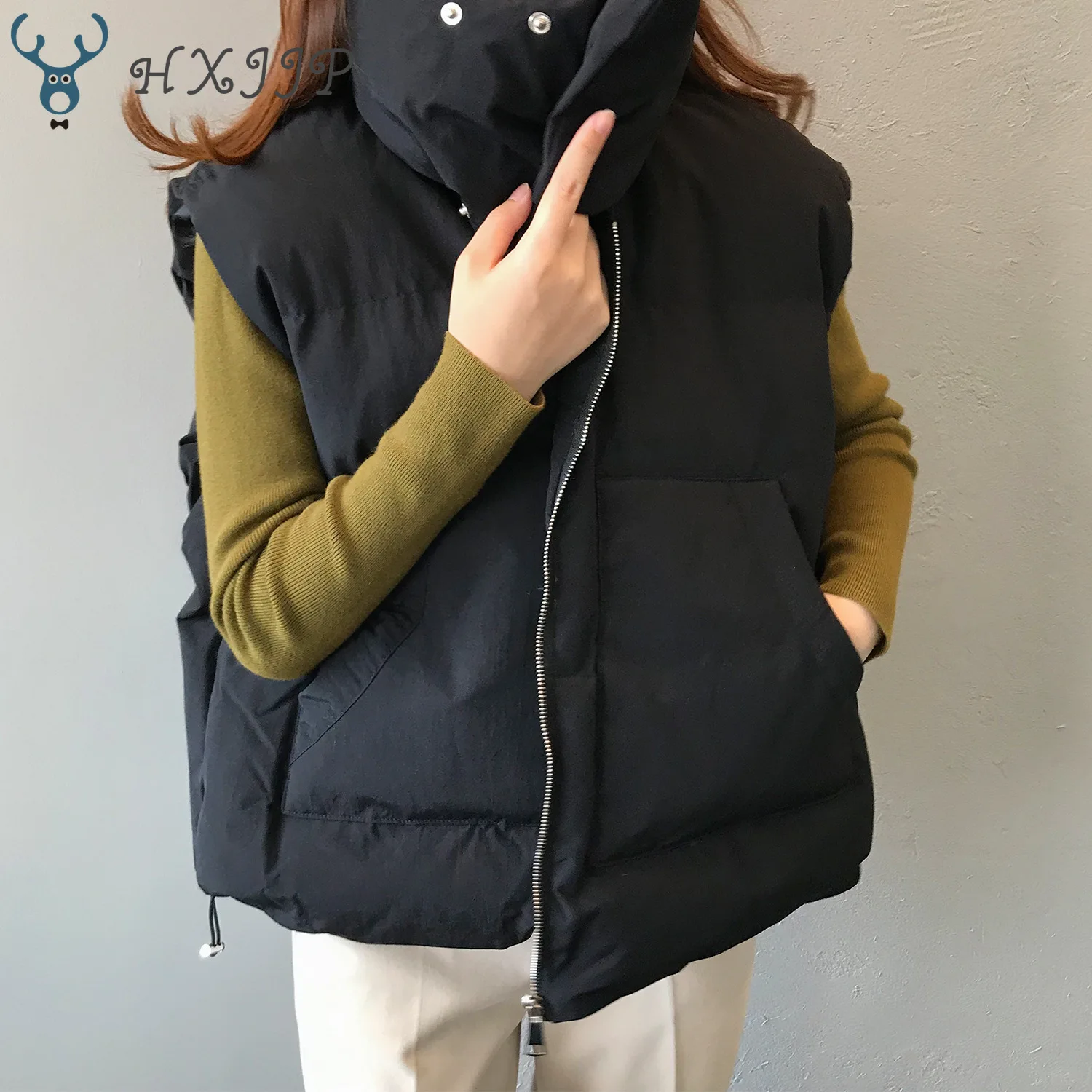 HXJJP осенне-зимний женский корейский Свободный пуховый хлопковый жилет женский зимний жилет без рукавов женский жилет