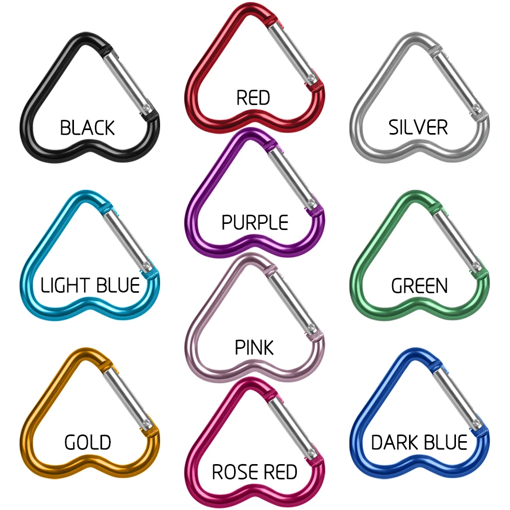 Climbing Carabiner Heart-shaped Aluminum 3pcs/set Key Chain Clip Outdoor Keyring Hook Water Bottle Hanging Buckle Travel Kit Accessories