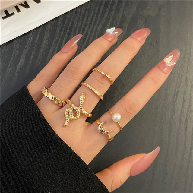 Ring Set 19Pcs for Women Vintage Adjustable For Girls Pearl Punk Snake 2021  New Trendy Fashion Jewellery