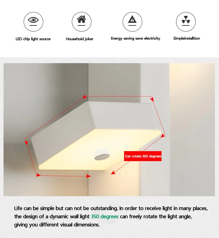 350 градусов-регулируемый светодиодный настенный светильник для спальни прикроватное настенное бра для ванной комнаты Белый настенный светильник современное освещение для отеля