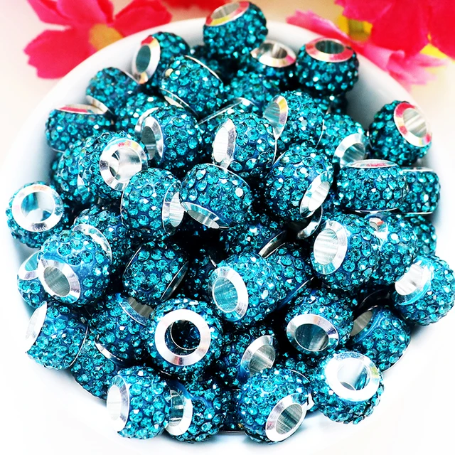 20Pcs New Assorted Color Luxury Rhinestone Large Hole Spacer Fit Pandora Charms Bracelet Hair Beads for Women DIY Jewelry Making New Luxury Color 11