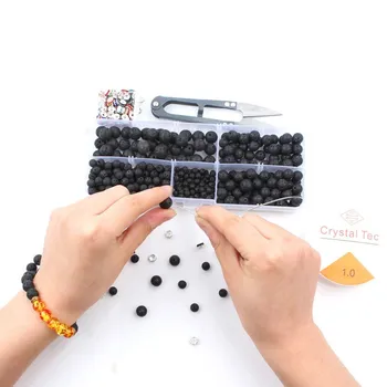 

335pcs Lava Bead Bracelet Kit Bulk Black Lava Rock Stone DIY Jewelry Making Necklace Storage Box Elastic Crystal String