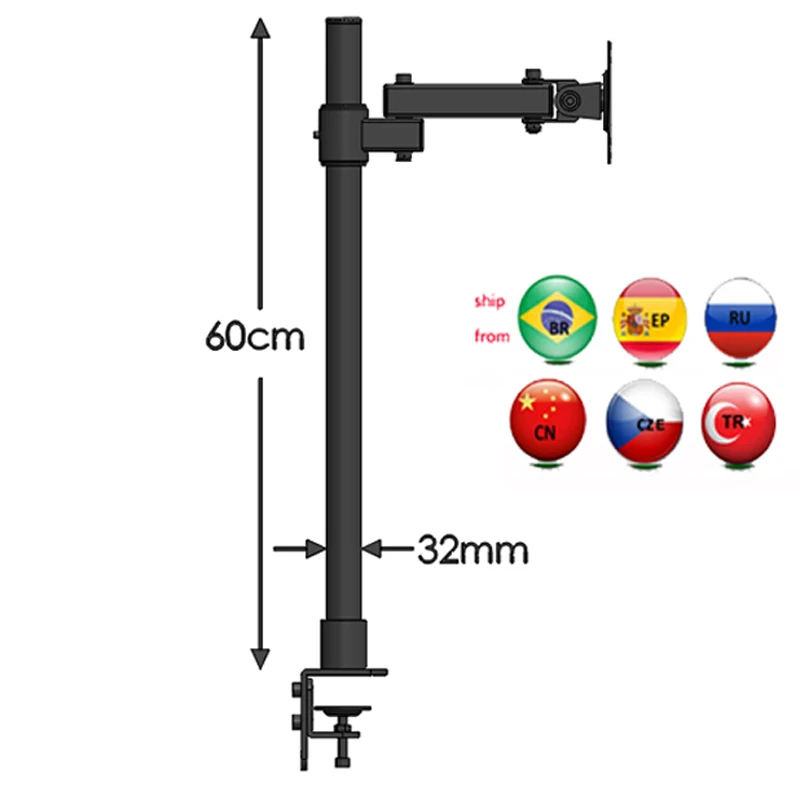 DL-T801L 10-2" сталь 60 см высокий одиночный ТВ настольная подставка lcd Настольный кронштейн держатель для 10"-2" VESA100X100 75X75