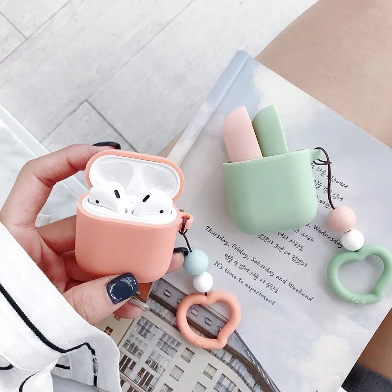 3D чехол для наушников Airpods силиконовый 2 цвета Kawaii Air Pods 1 Earpods чехлы с брелоком