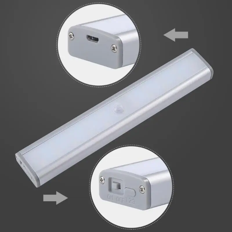 20 светодиодный светильник для шкафа с датчиком PIR и зарядкой от usb, лампа с регулируемой яркостью для шкафа