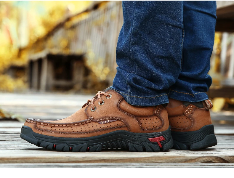 CUNGEL/Мужская обувь для пеших прогулок; удобная обувь из воловьей кожи; уличные дышащие кеды; походные ботинки; обувь для альпинизма