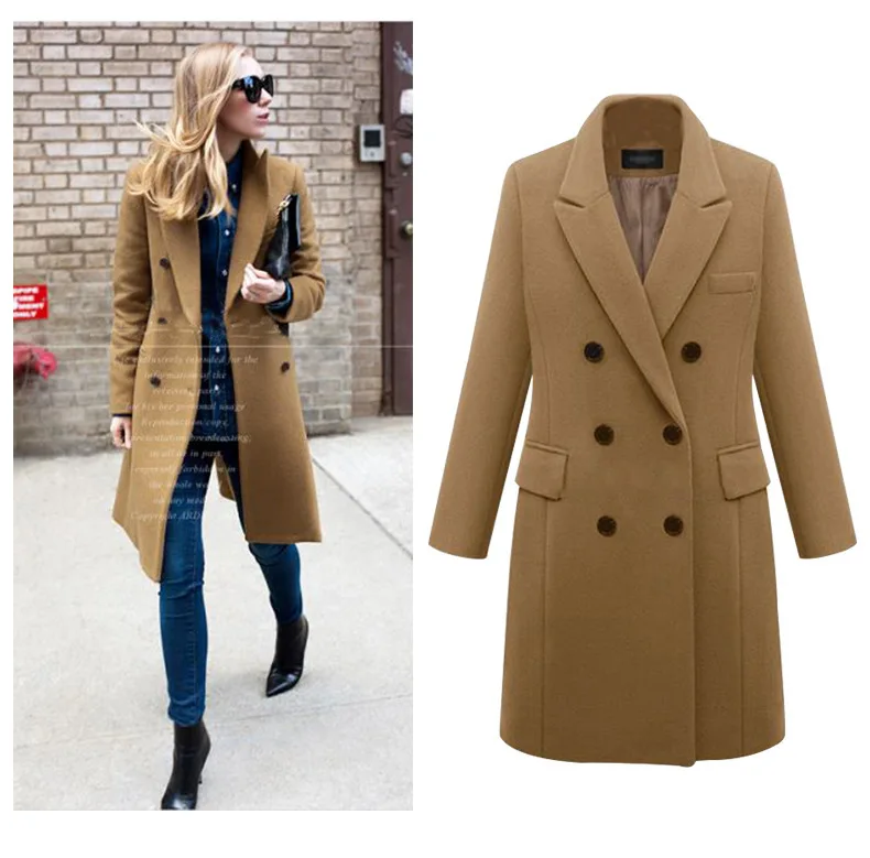 Женское шерстяное пальто, зимнее Новое тонкое шерстяное пальто, женская верхняя одежда с длинным рукавом и отложным воротником, Повседневная осенняя куртка - Цвет: Шампанское