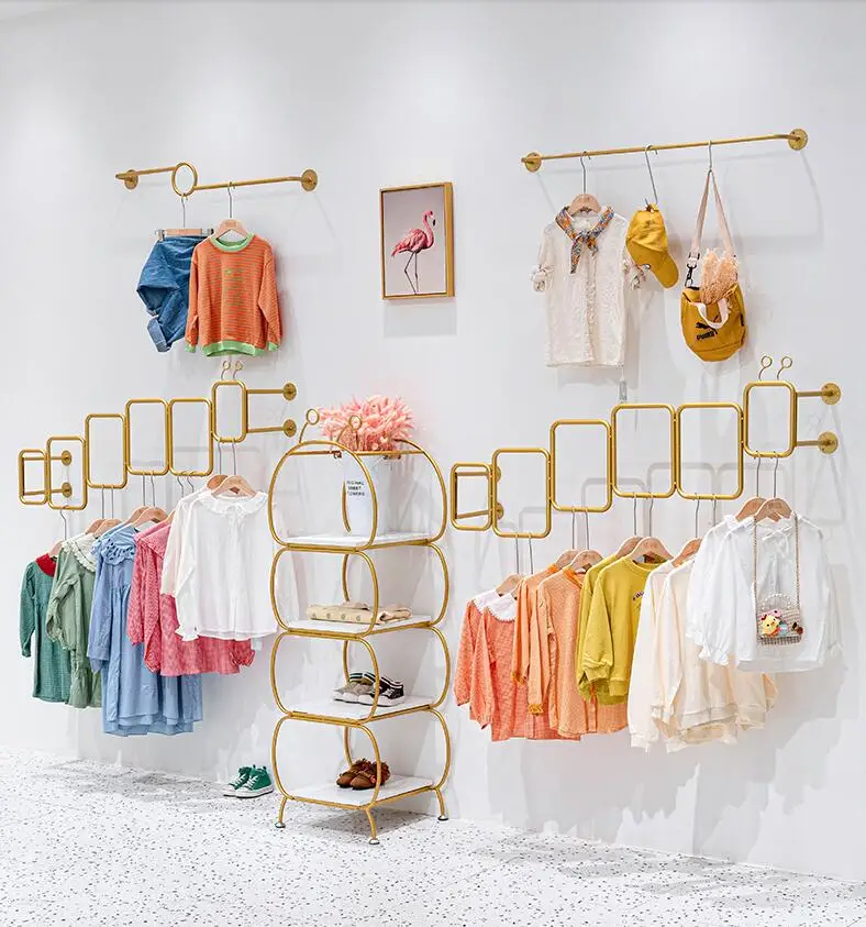 haar Vergemakkelijken goud Kinderkleding Winkel Muur Gemonteerde Side Opknoping Creatieve Kinderkleding  Display Rack Smeedijzeren Hangers.|Hangers & Rekken| - AliExpress