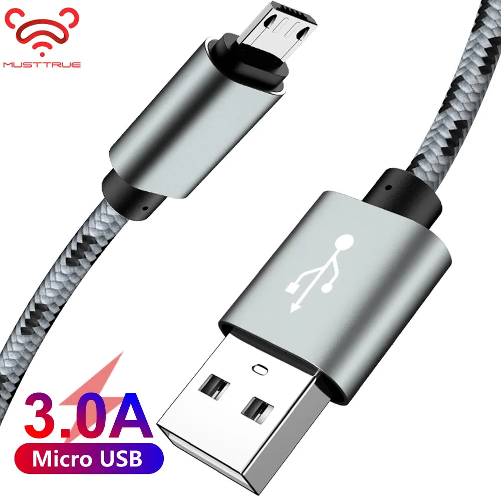 MUSTTRUE нейлоновый Кабель Micro-USB в оплетке 4 цвета для samsung note 5 htc Micro кабель зарядки и