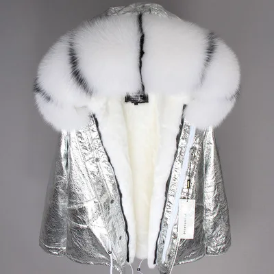 Модная теплая зимняя куртка Настоящее пальто из настоящего меха лисы меховой воротник искусственный мех лайнер камуфляж розовый короткое пальто женская брендовая парка - Цвет: 17