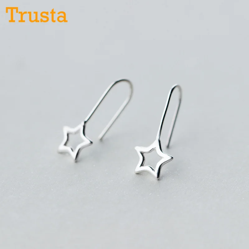 Trusta Для женщин 925 пробы Серебряное 10 мм X 24 мм, полная звезда, серьги-гвоздики для девочек леди Рождественский подарок DS374