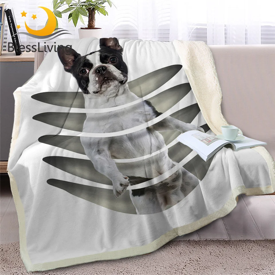 Blesslive стоящая собака плед на кровать 3D животное плюшевое шерпа одеяло Pet бульдог покрывала белое тонкое одеяло 150 см x 200 см