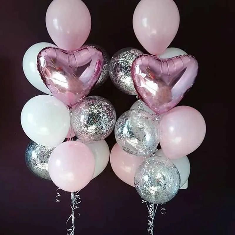 

1Set Pink Confetti Balloons Birthday Party Balloon Decoration Anniversary Wedding Heart Helium Ballons Party Decor Ball